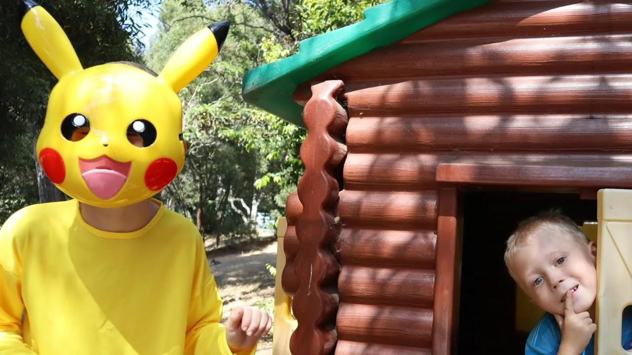 Pokemon Pikachu plays Hide and Seek with Mike and Jake 
