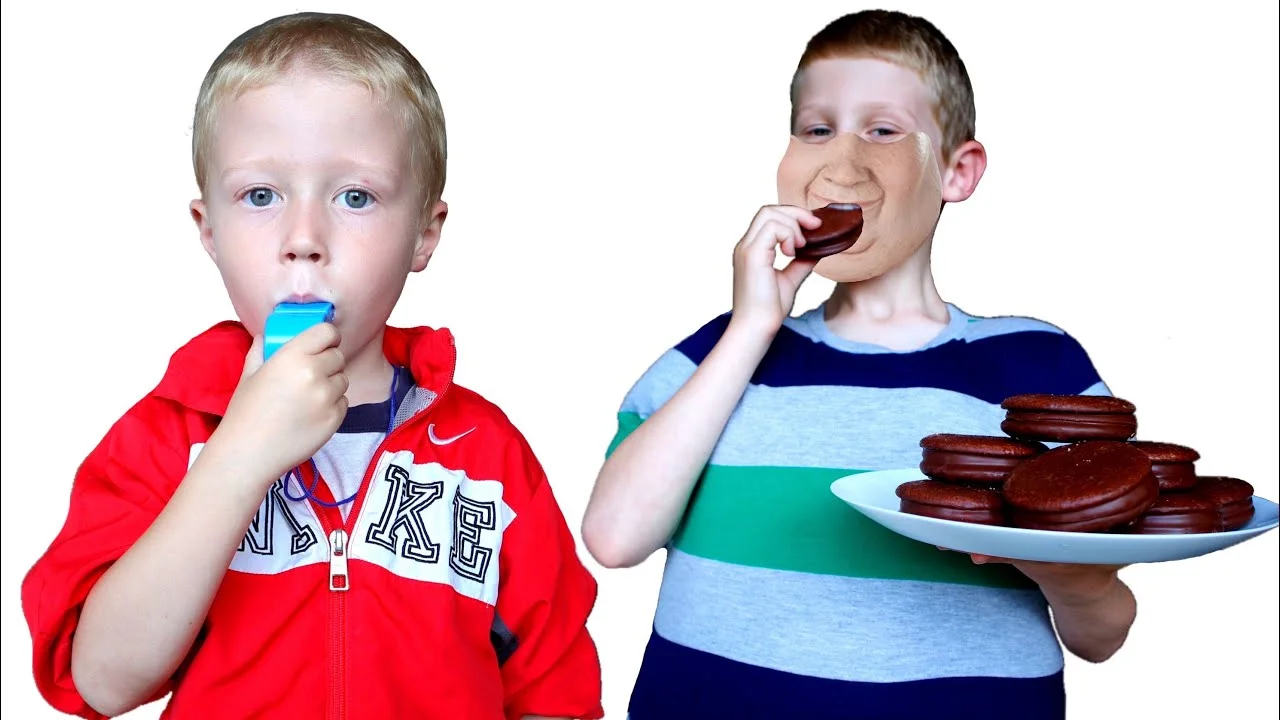 Mike teaches Jake how to lose weight, eat healthy and  exercise. Mike and Jake pretend play