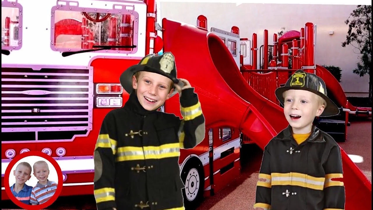Mike and Jake play on Firetruck Playground! 