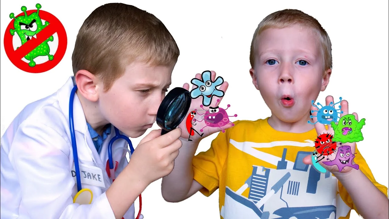 Wash your hands story for kids. Pretend play with Mike and Jake