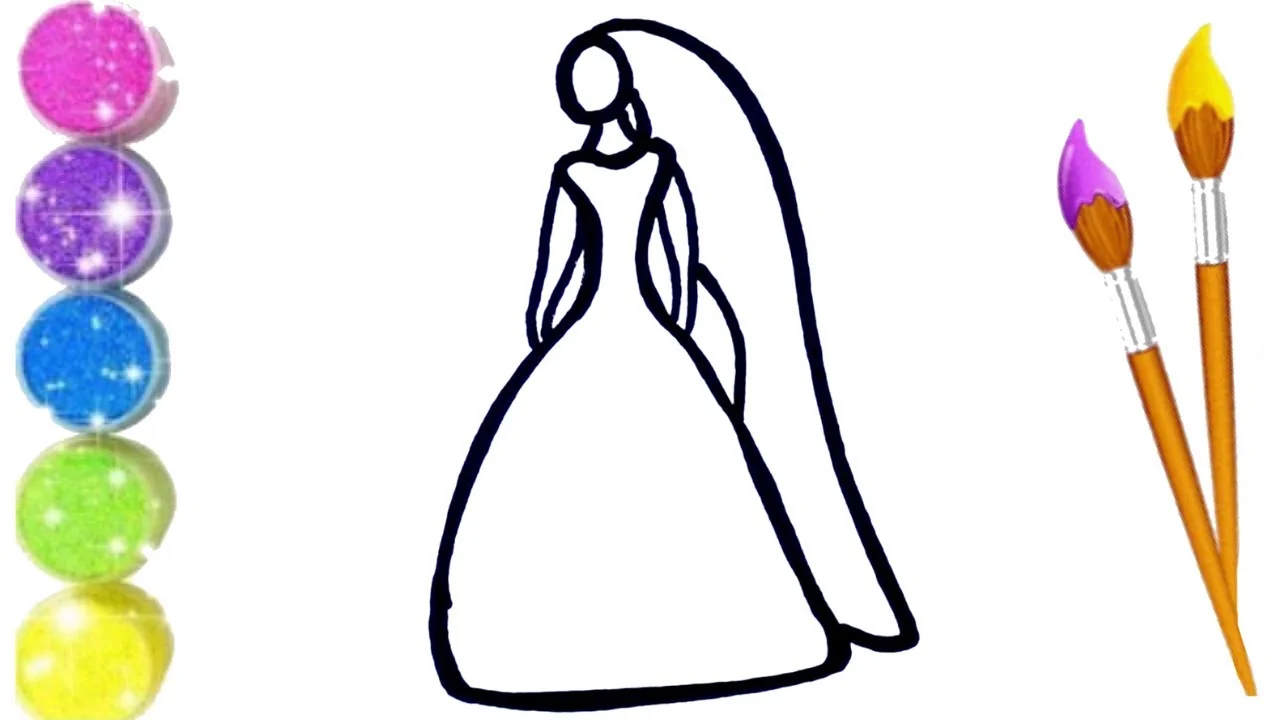 How to Draw, Paint  and Color Cute Wedding Dress