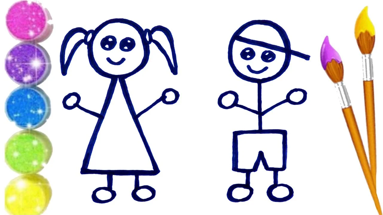 How to Draw, Paint  and Color Boy and Girl