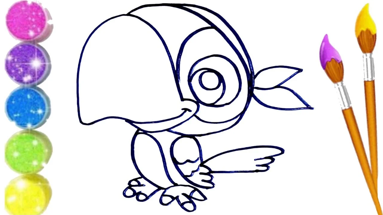 How to Draw, Paint  and Color Cute Parrot 