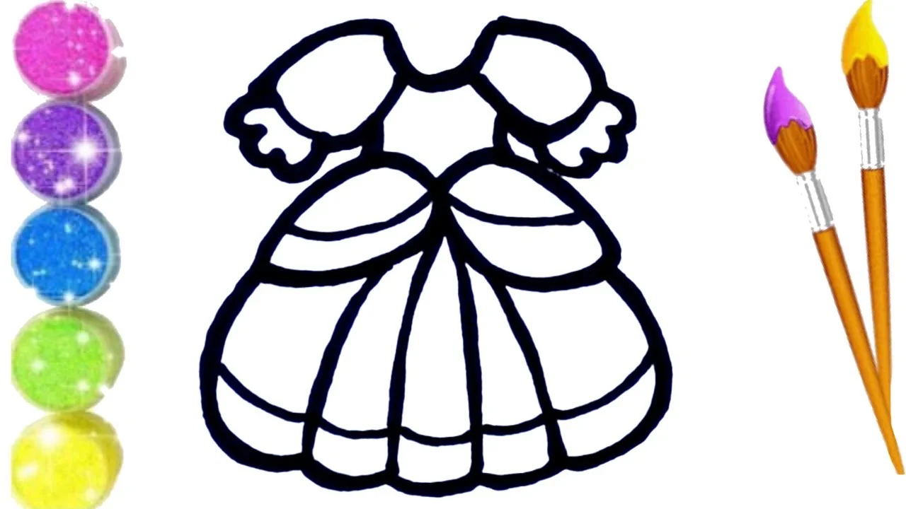 How to Draw, Paint  and Color Cute Princess Dress