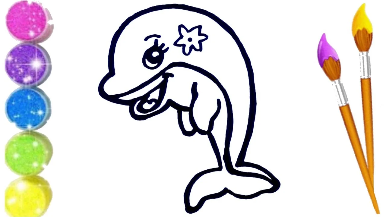How to Draw, Paint  and Color Cute Dolphin 