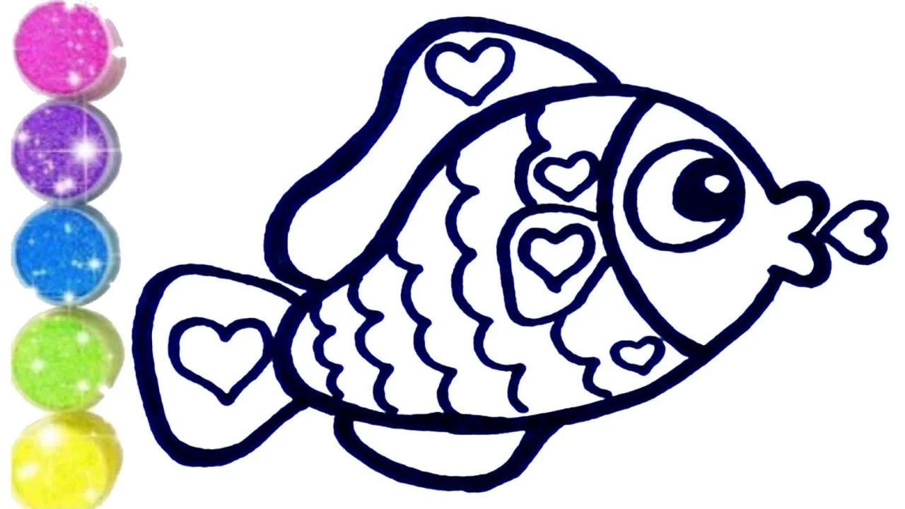 Rainbow Fish Drawing and Coloring with glitter for kids