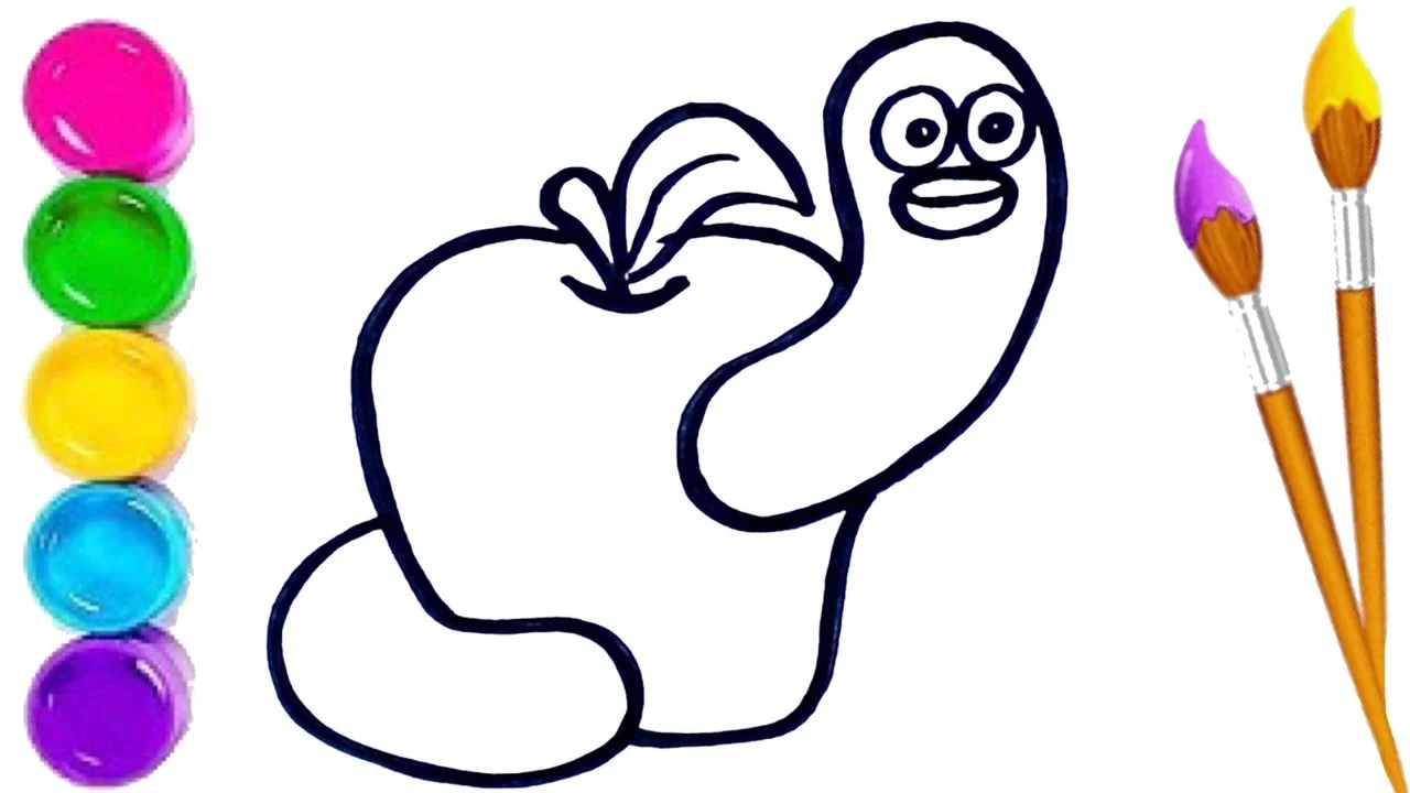 How to Draw Apple and Worm for Kids 