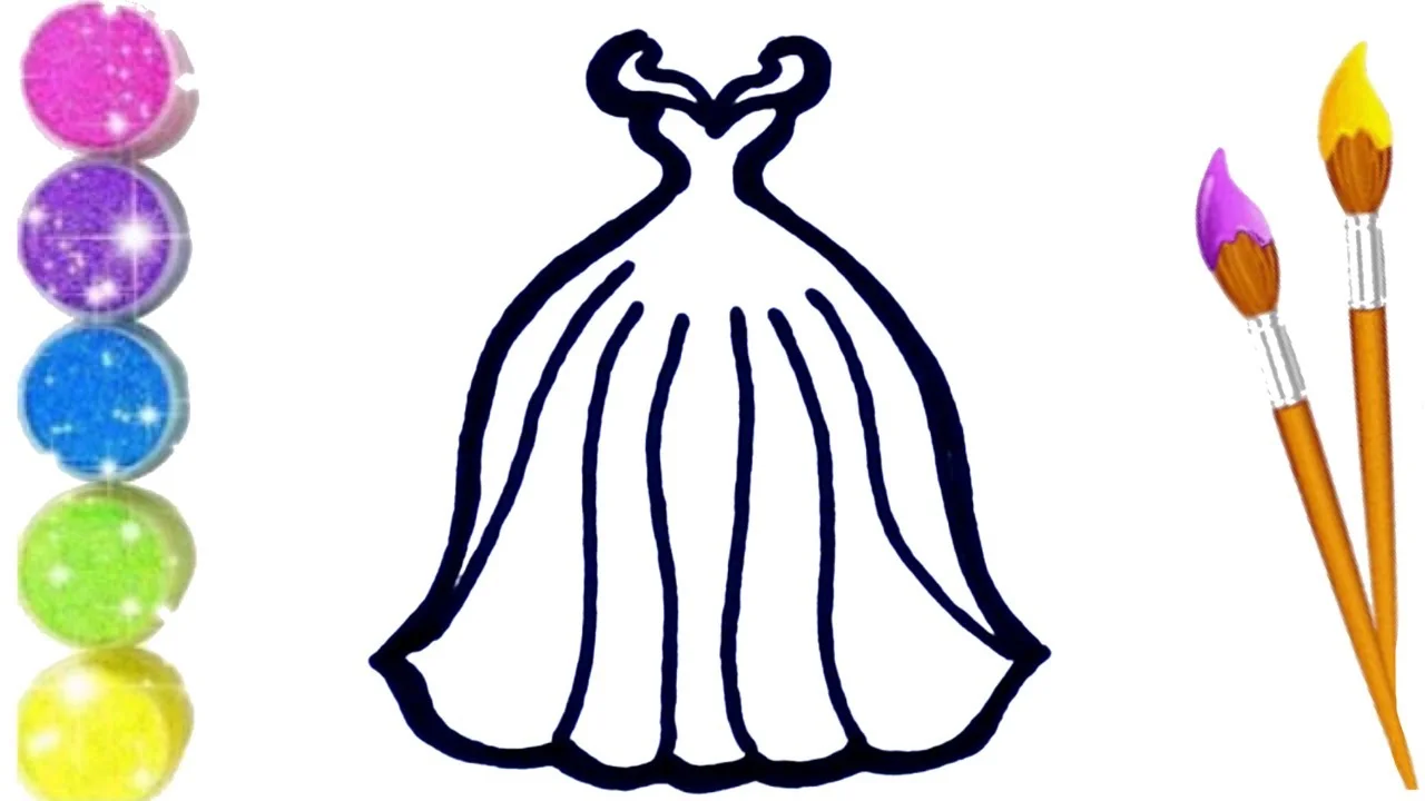 How to Draw, Paint  and Color Cute Princess Dress 