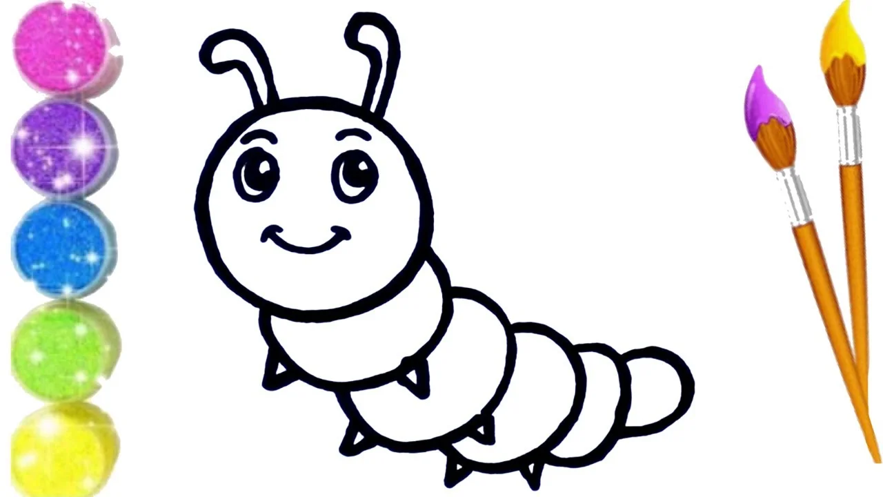 How to Draw, Paint  and Color Cute CATERPILLAR 