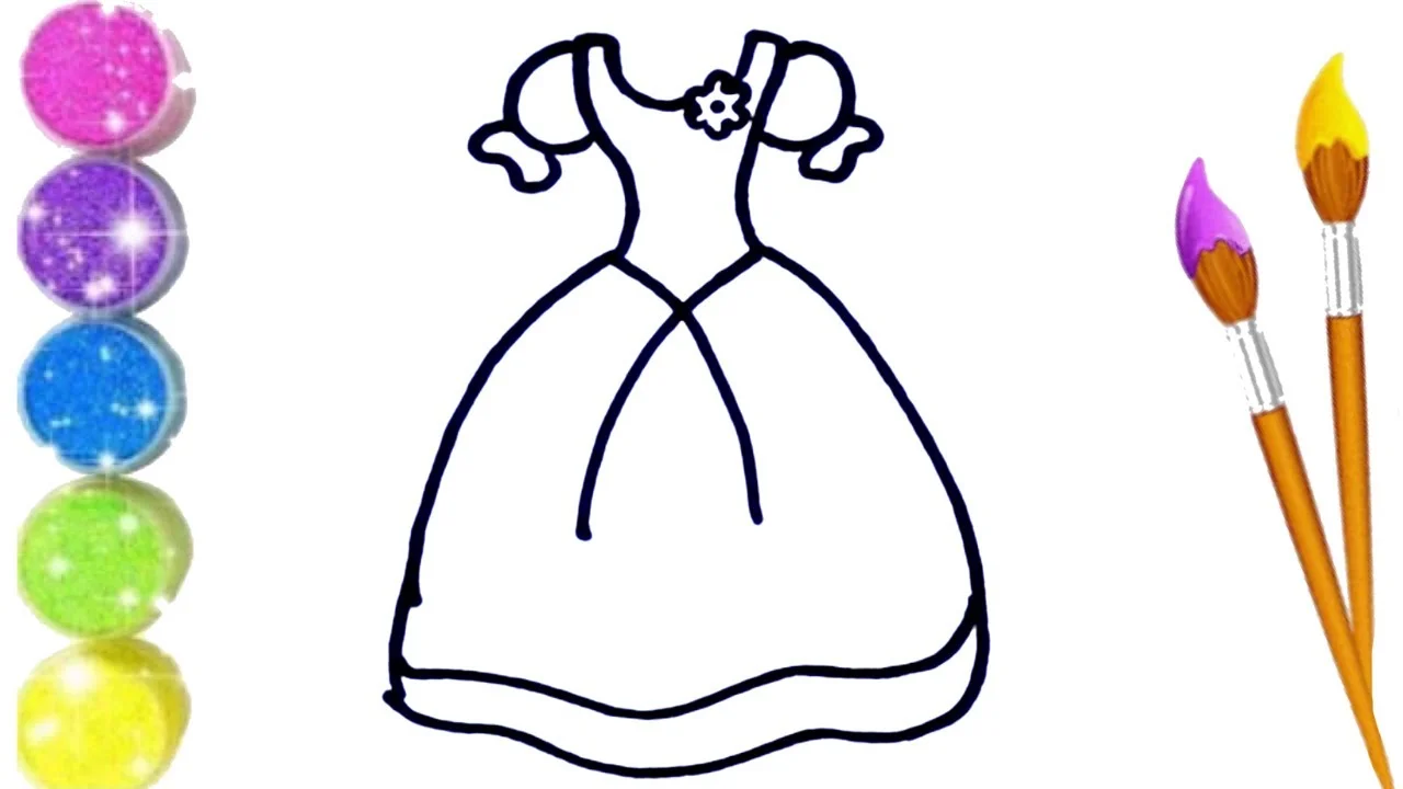 How to Draw, Paint  and Color Cute Princess Dress