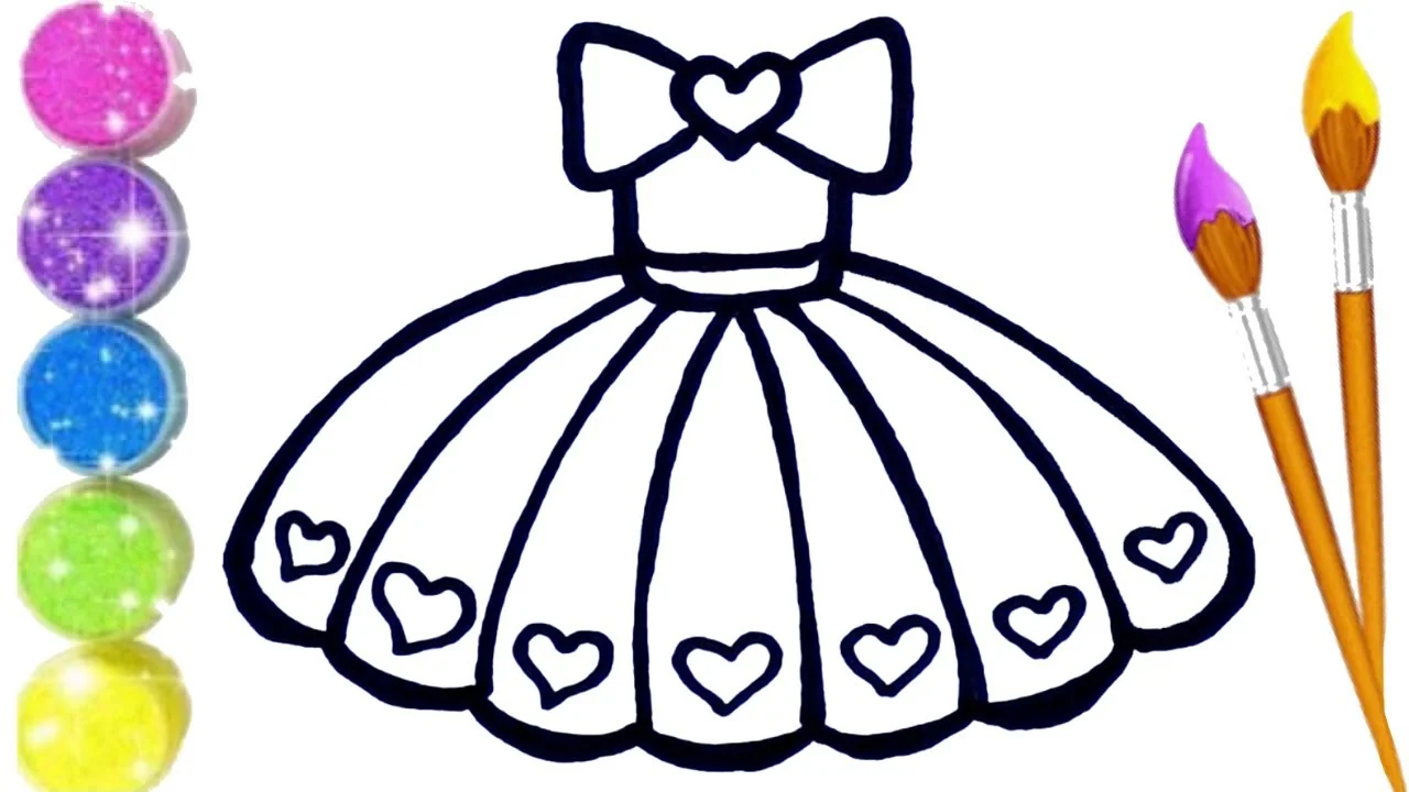 How to Draw, Paint  and Color Cute Princess Dress 